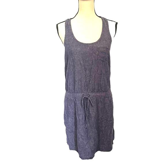 Lou & Grey Linen Blend Chambray Jumper Dress Sz M Coastal Loungecore Minimal - Picture 1 of 14